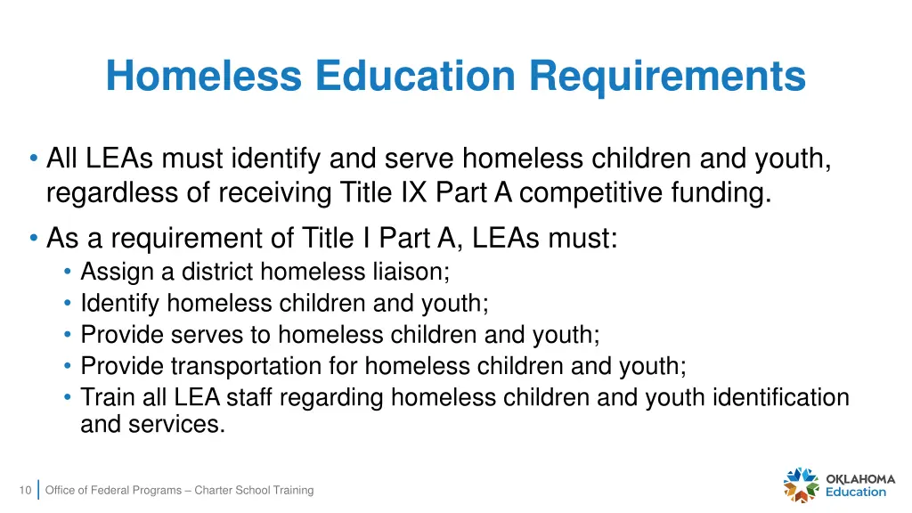 homeless education requirements