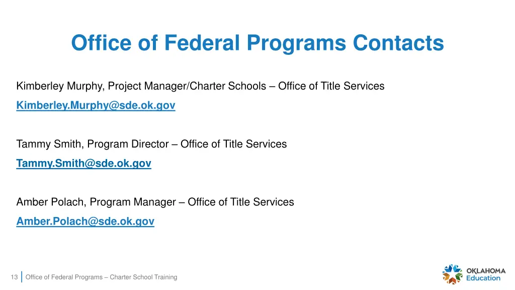 office of federal programs contacts