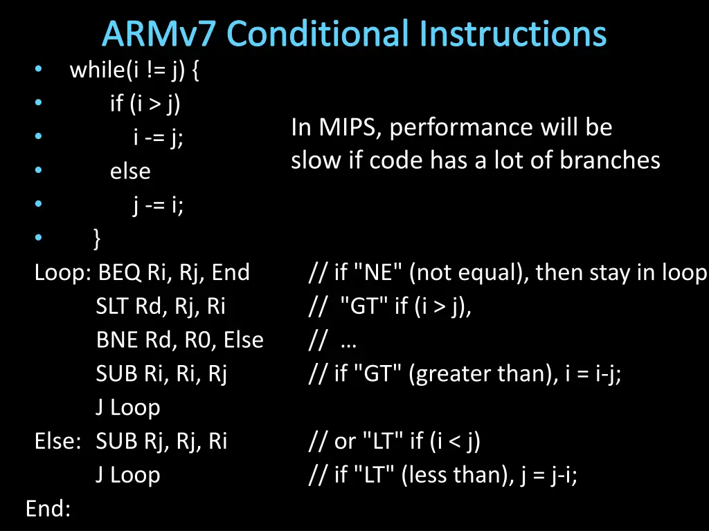 armv7 conditional instructions