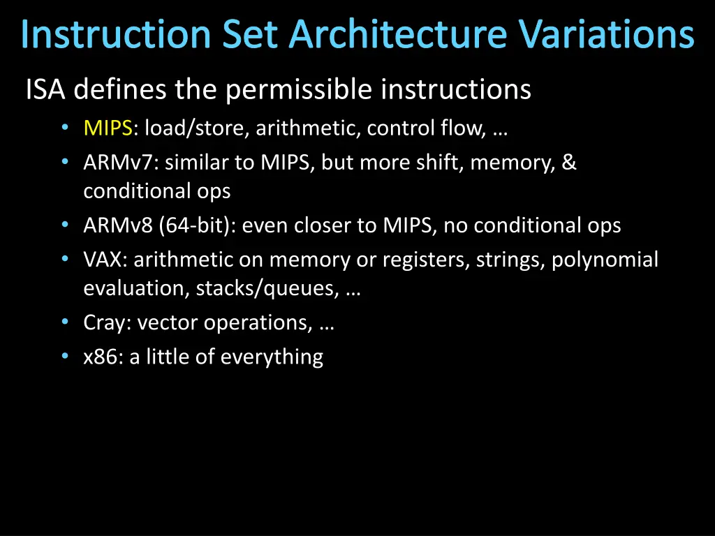 instruction set architecture variations