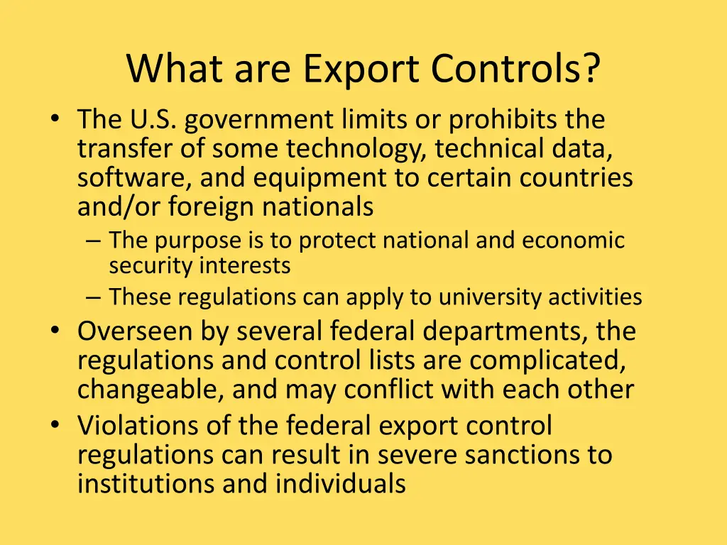 what are export controls the u s government