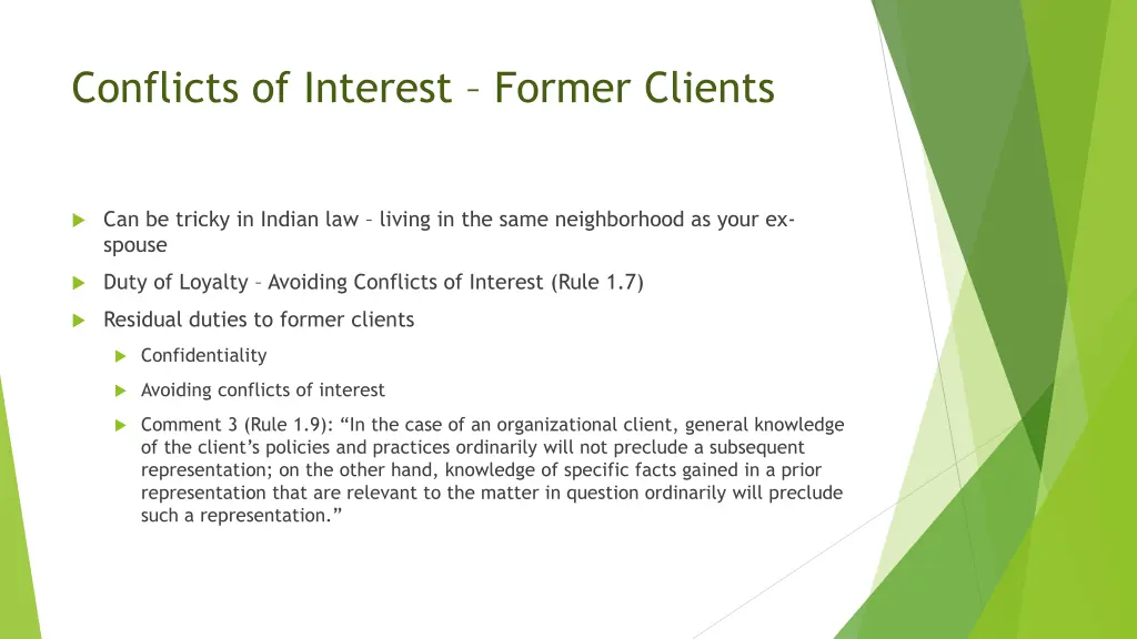 conflicts of interest former clients