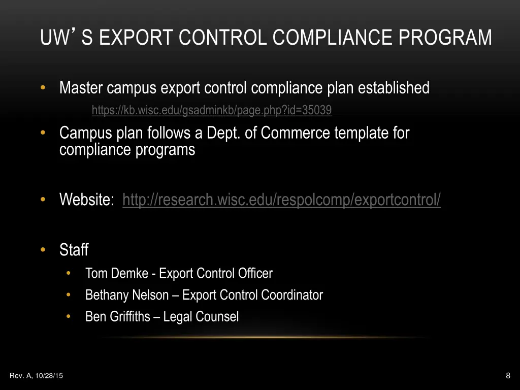 uw s export control compliance program