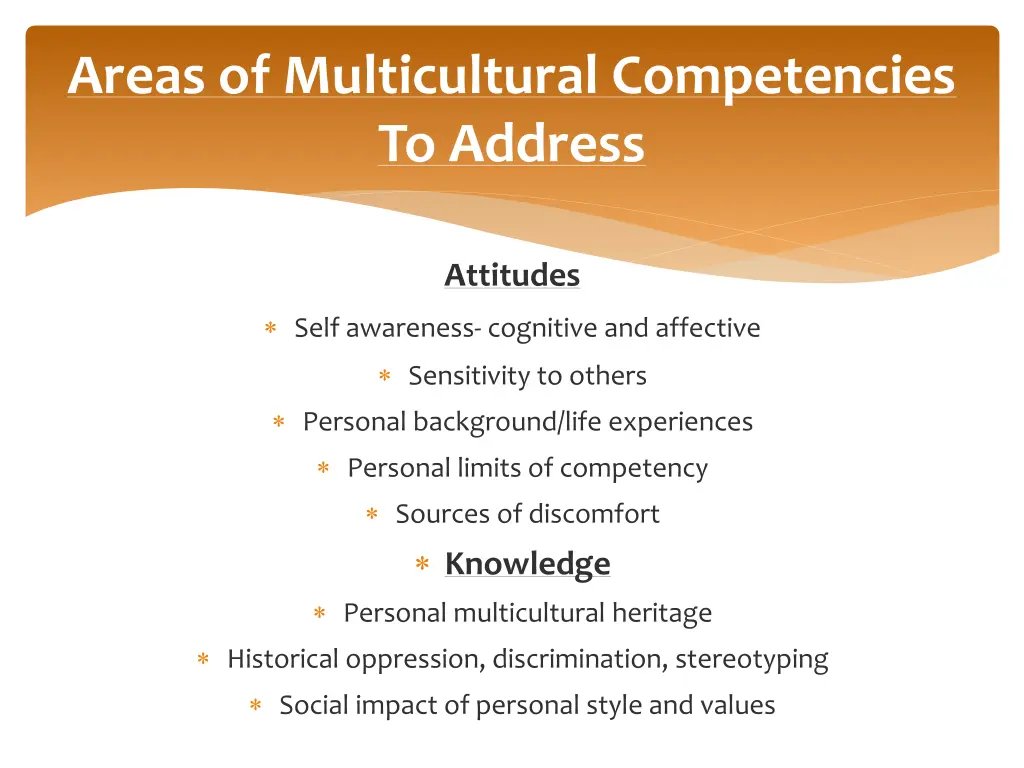 areas of multicultural competencies to address