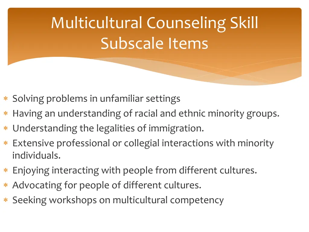 multicultural counseling skill subscale items 1