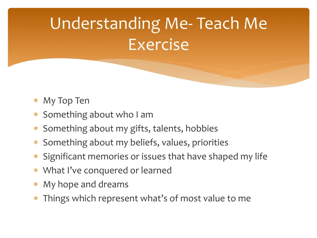 understanding me teach me exercise