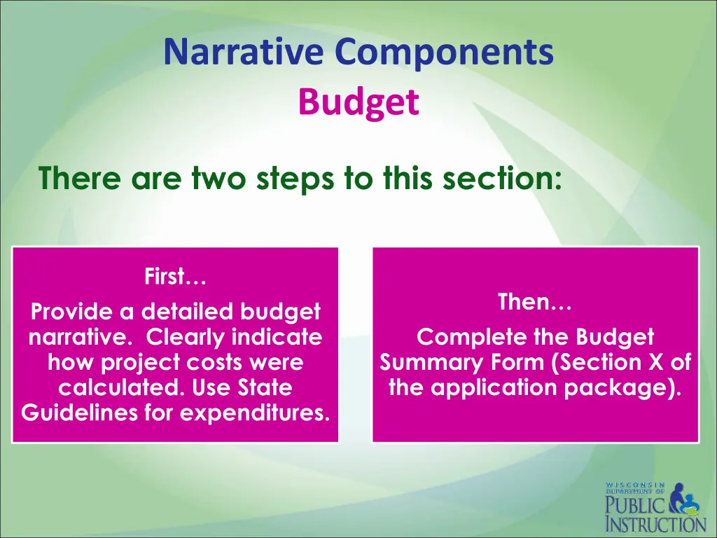 narrative components budget