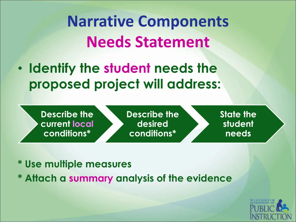 narrative components needs statement