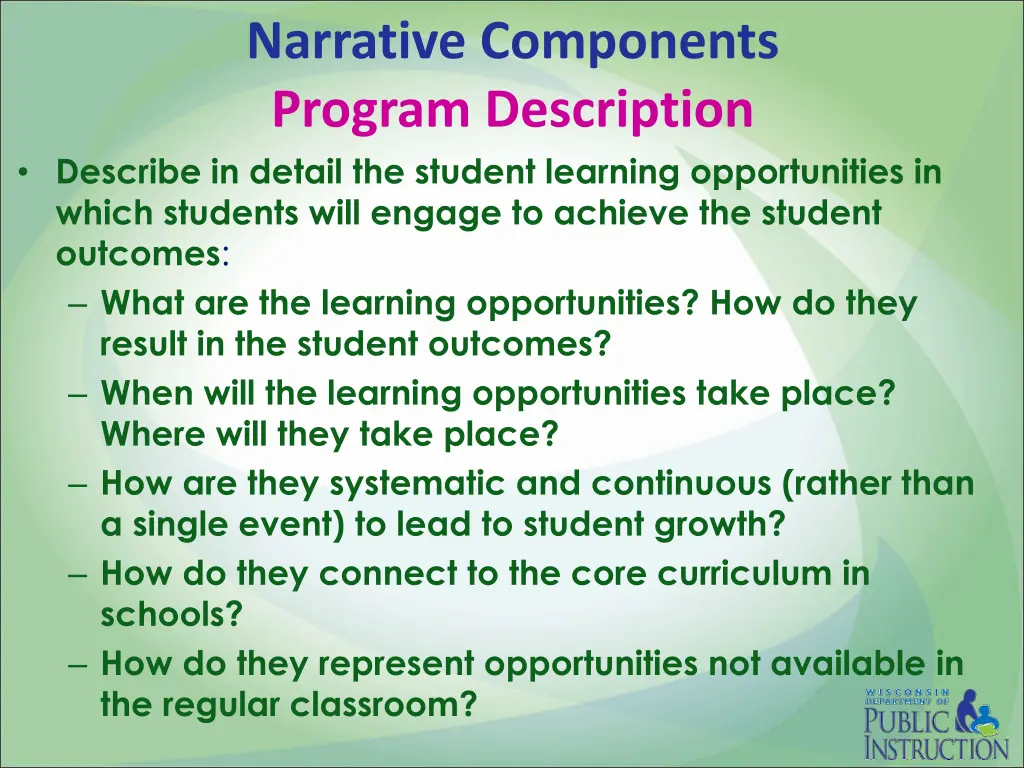 narrative components program description describe