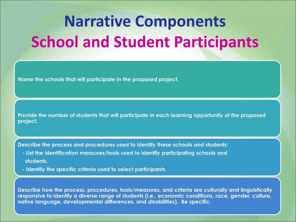 narrative components school and student