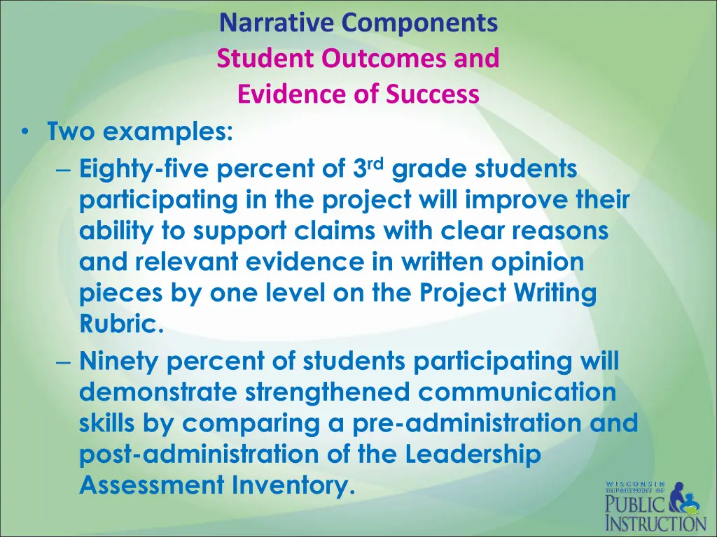 narrative components student outcomes 1