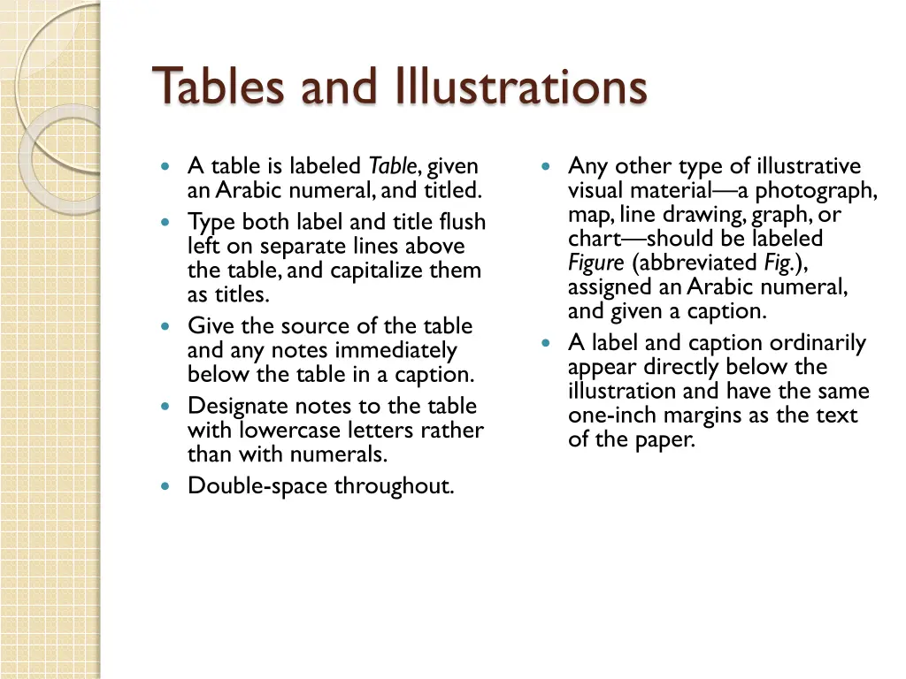 tables and illustrations