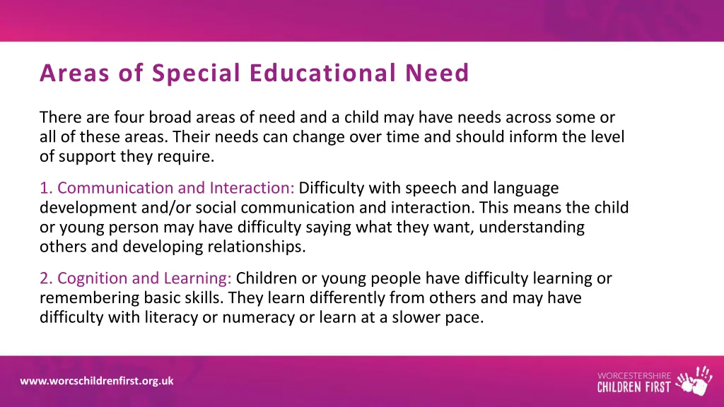 areas of special educational need