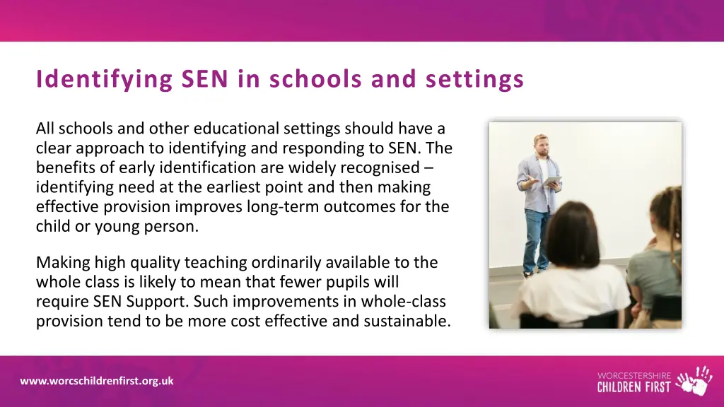 identifying sen in schools and settings