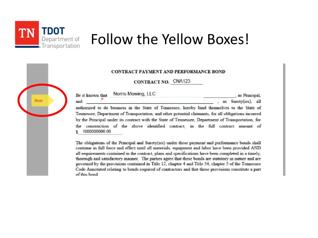 follow the yellow boxes