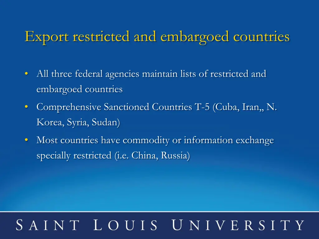 export restricted and embargoed countries