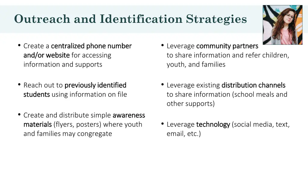 outreach and identification strategies