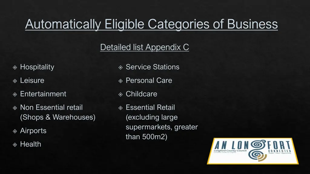 automatically eligible categories of business