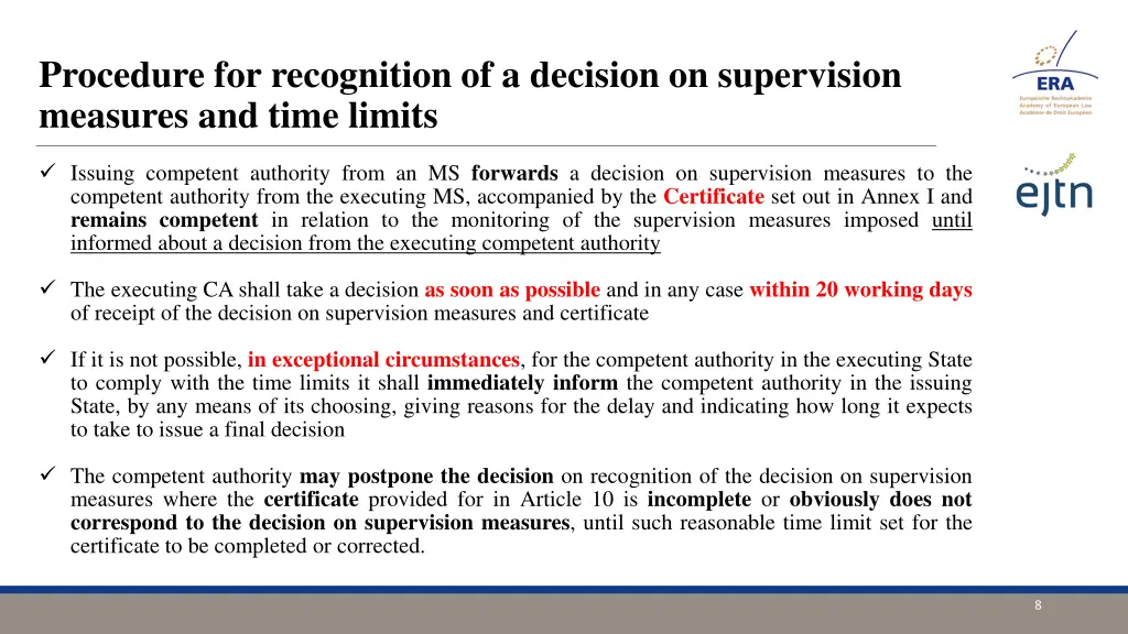 procedure for recognition of a decision