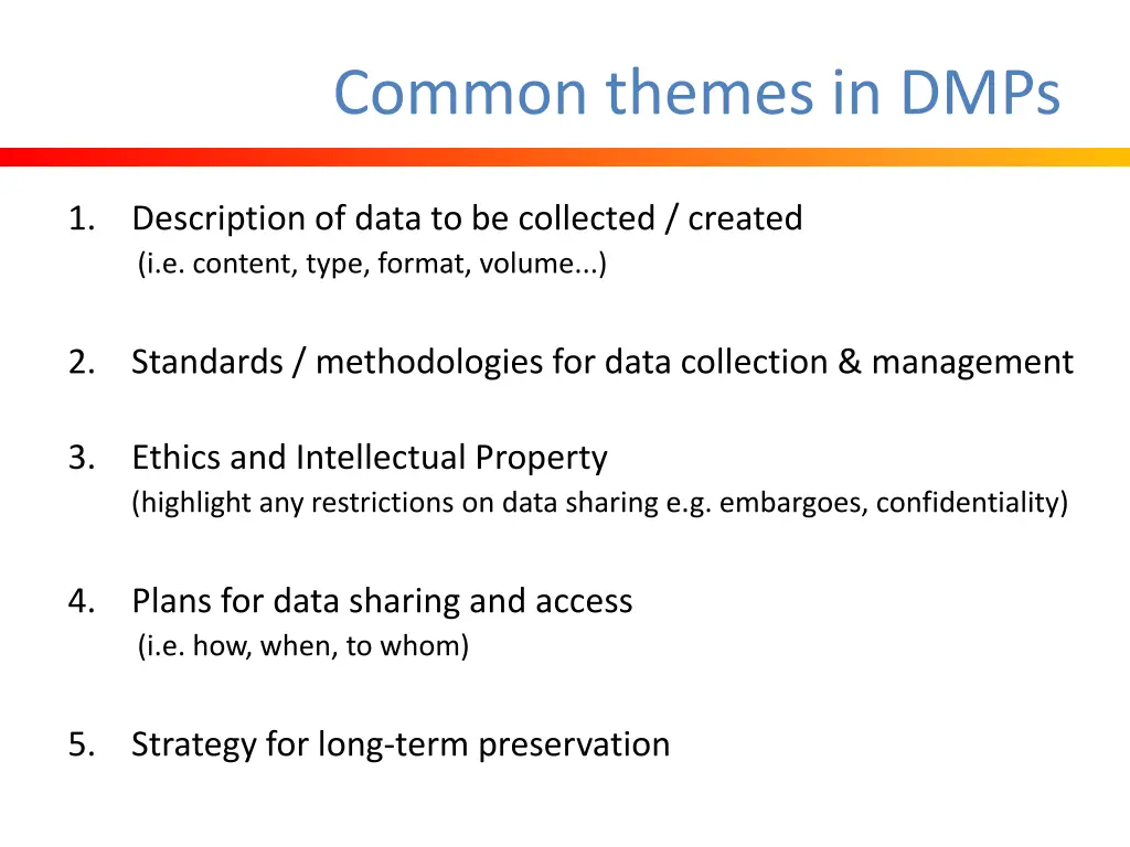 common themes in dmps