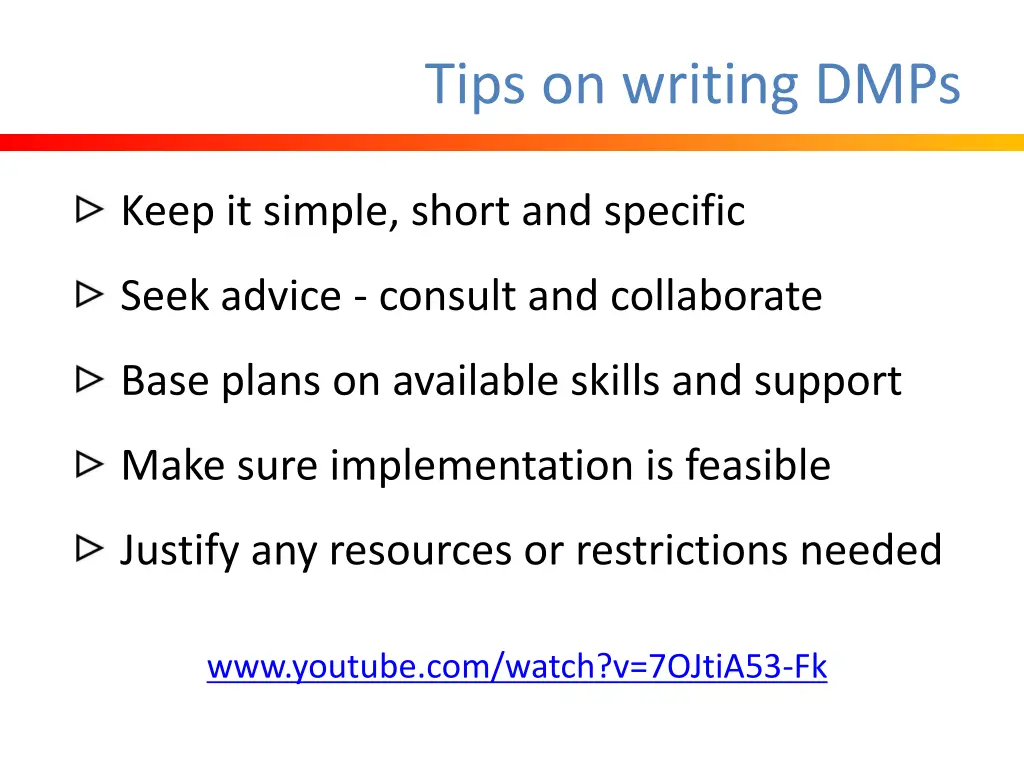 tips on writing dmps