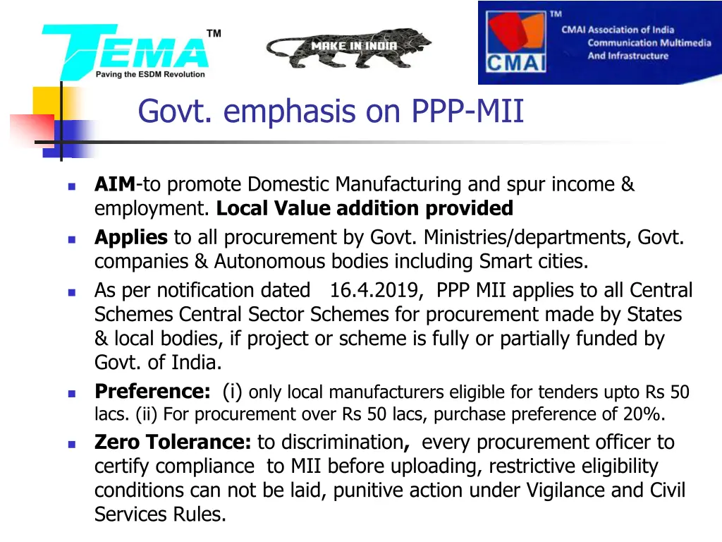 govt emphasis on ppp mii