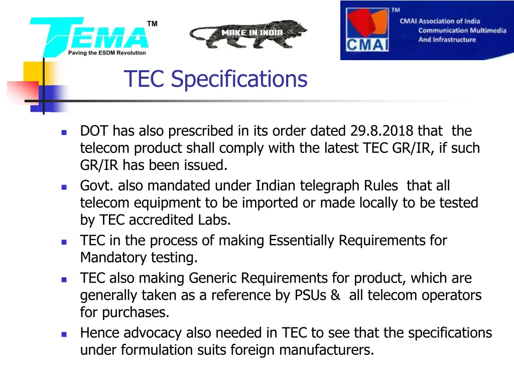 tec specifications