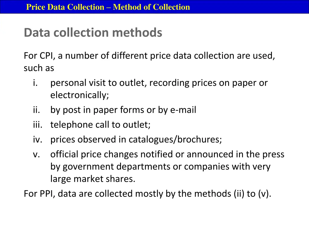 price data collection method of collection