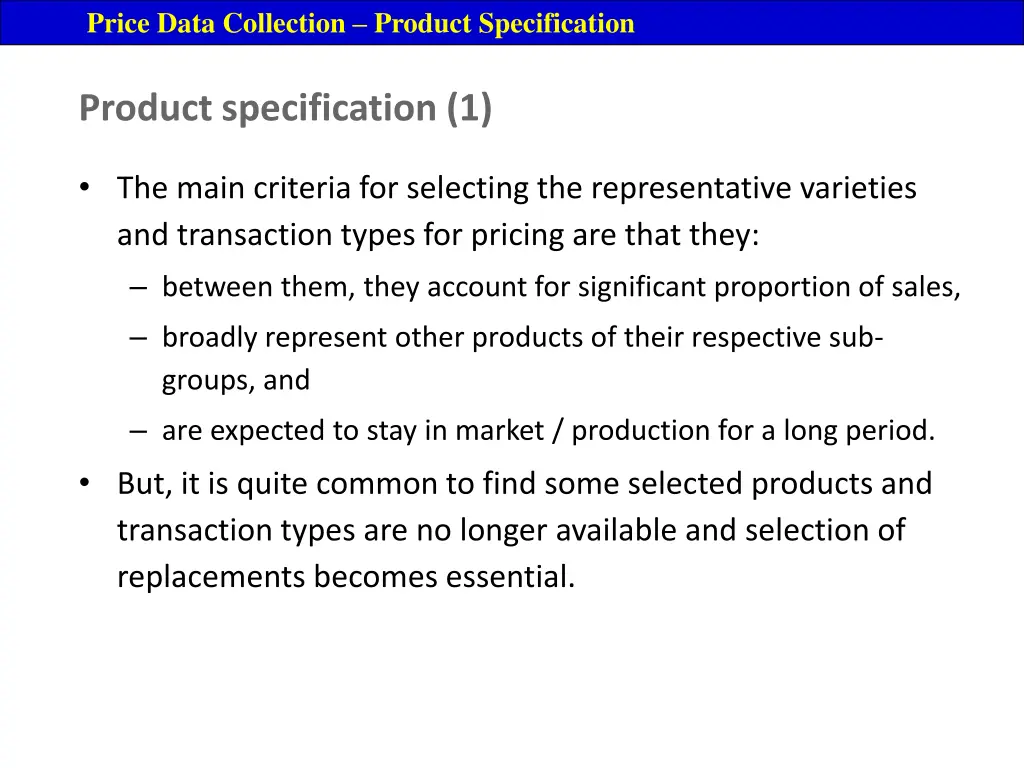 price data collection product specification