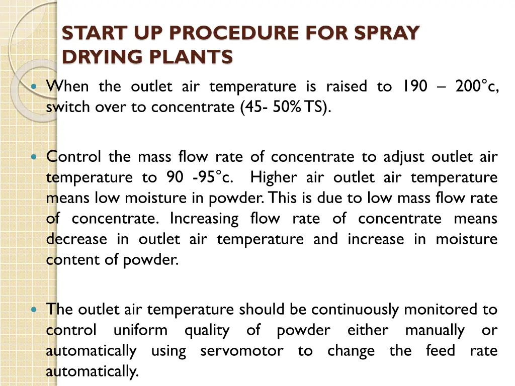 start up procedure for spray drying plants 1