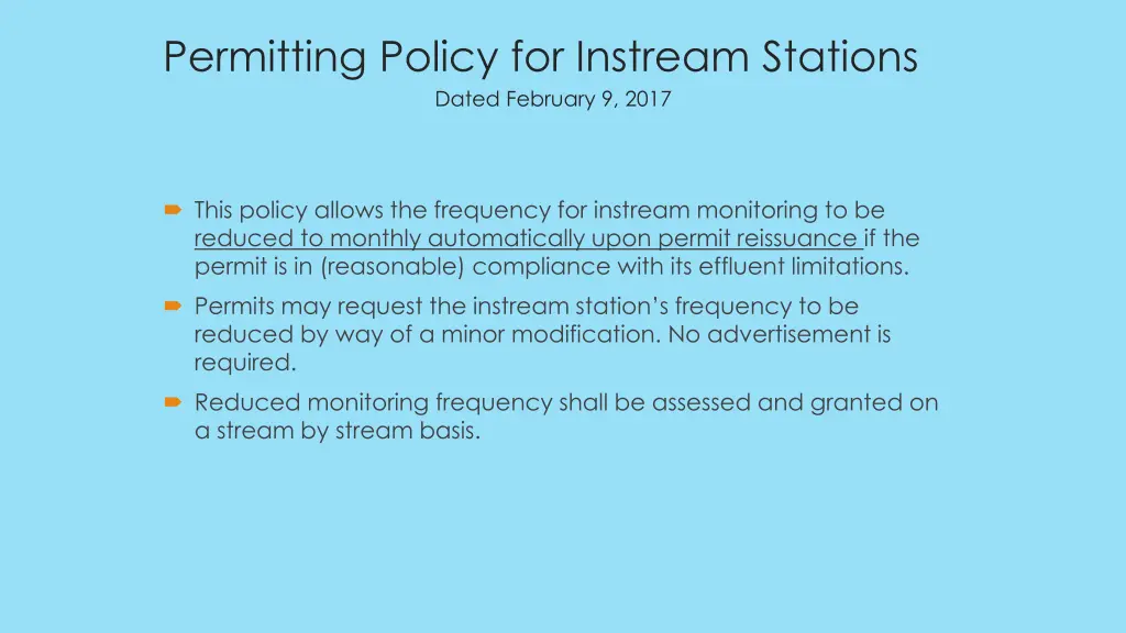 permitting policy for instream stations dated 1