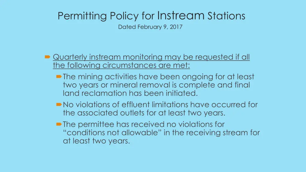 permitting policy for instream stations dated 2