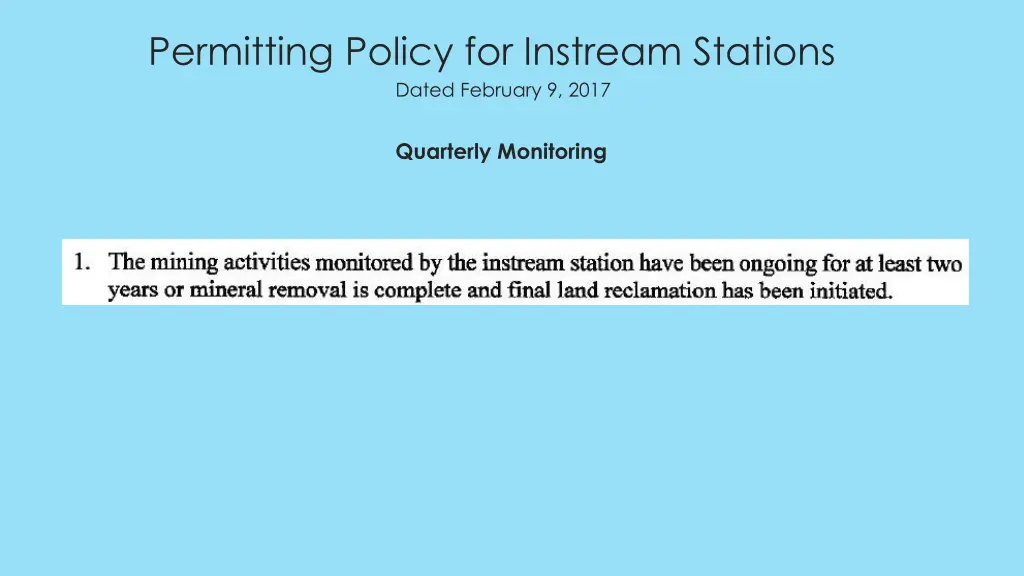 permitting policy for instream stations dated 4