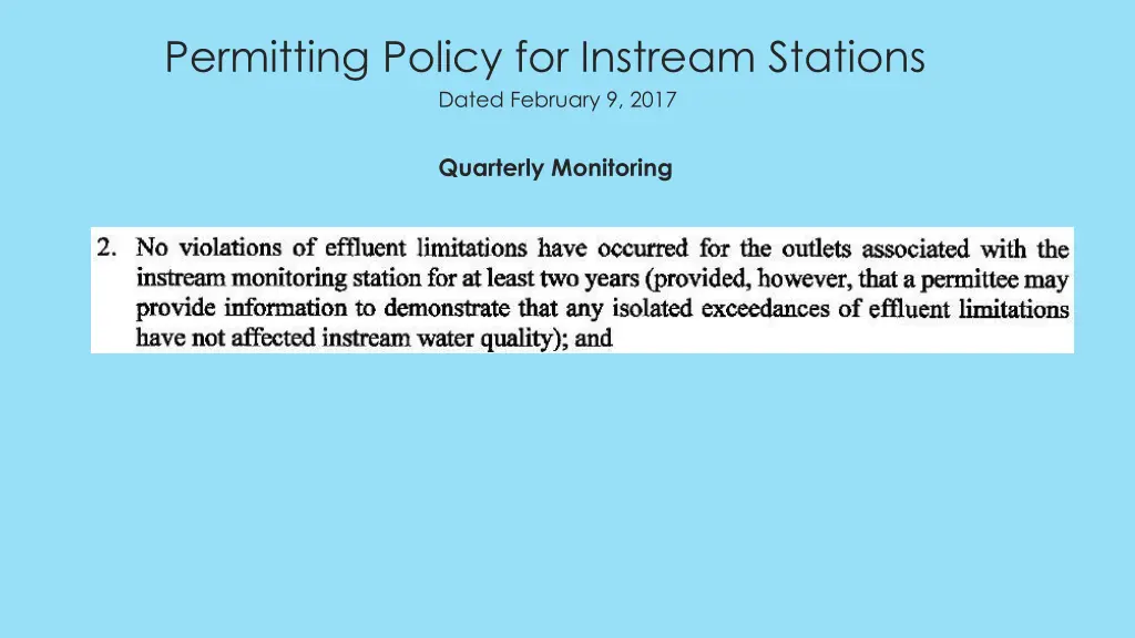 permitting policy for instream stations dated 5