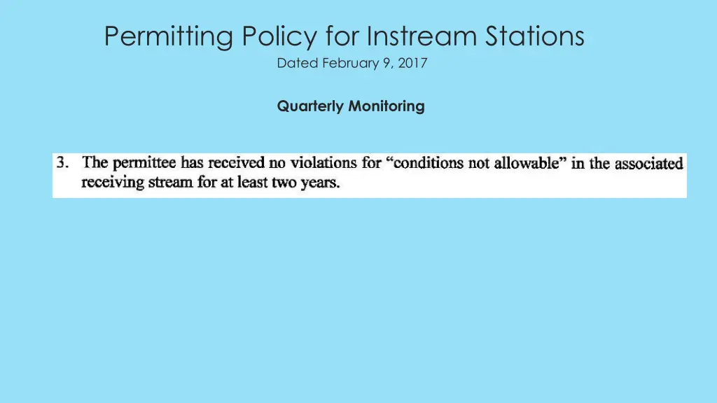 permitting policy for instream stations dated 6