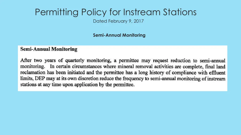 permitting policy for instream stations dated 7