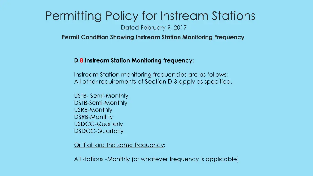 permitting policy for instream stations dated 8