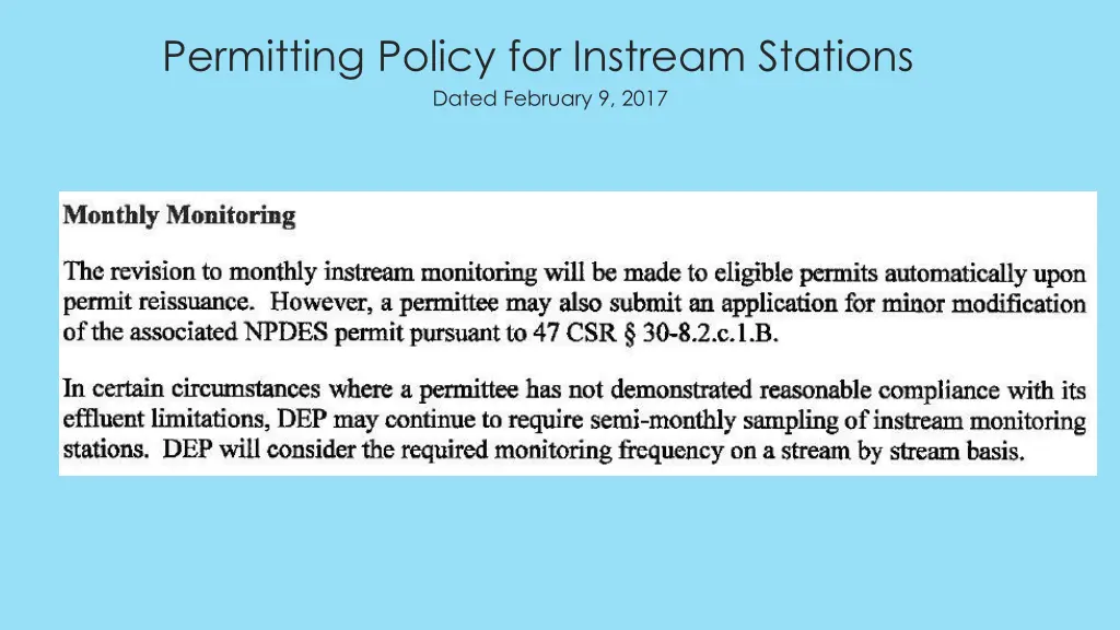 permitting policy for instream stations dated