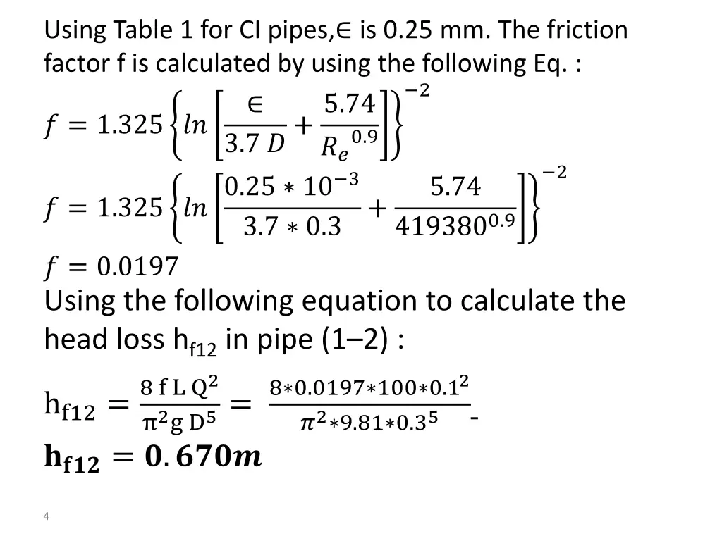 using table 1 for ci pipes