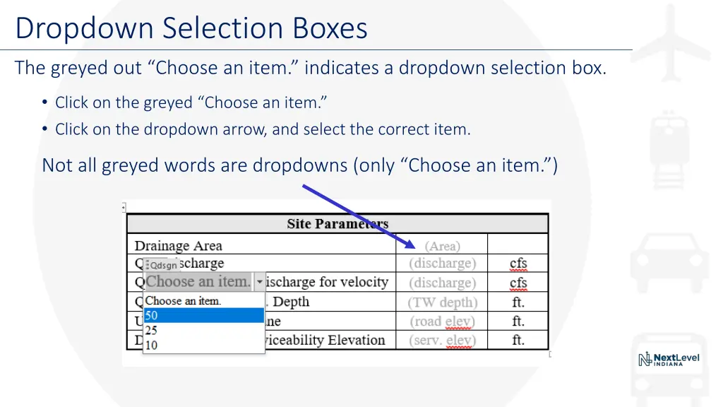 dropdown selection boxes