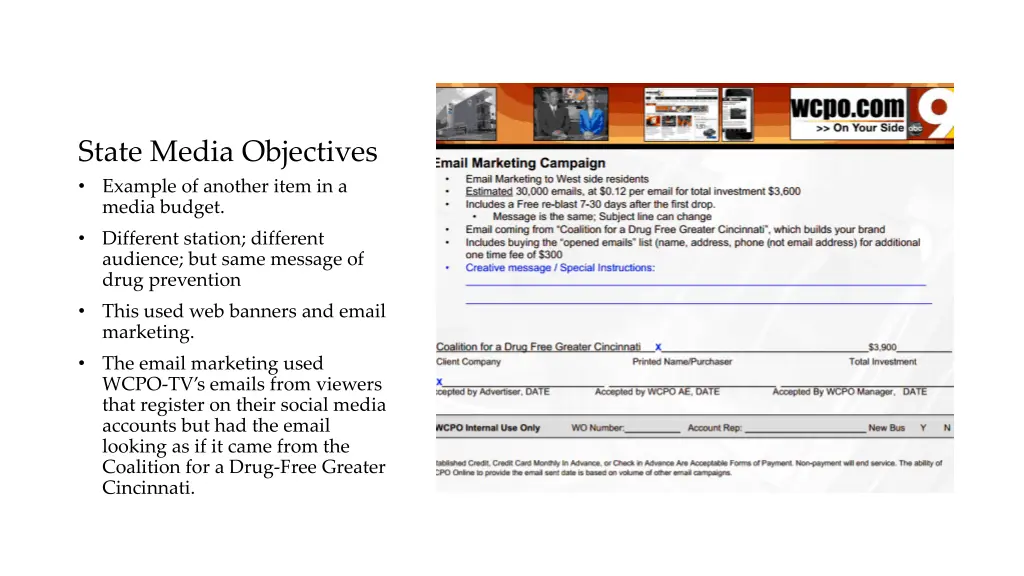 state media objectives example of another item