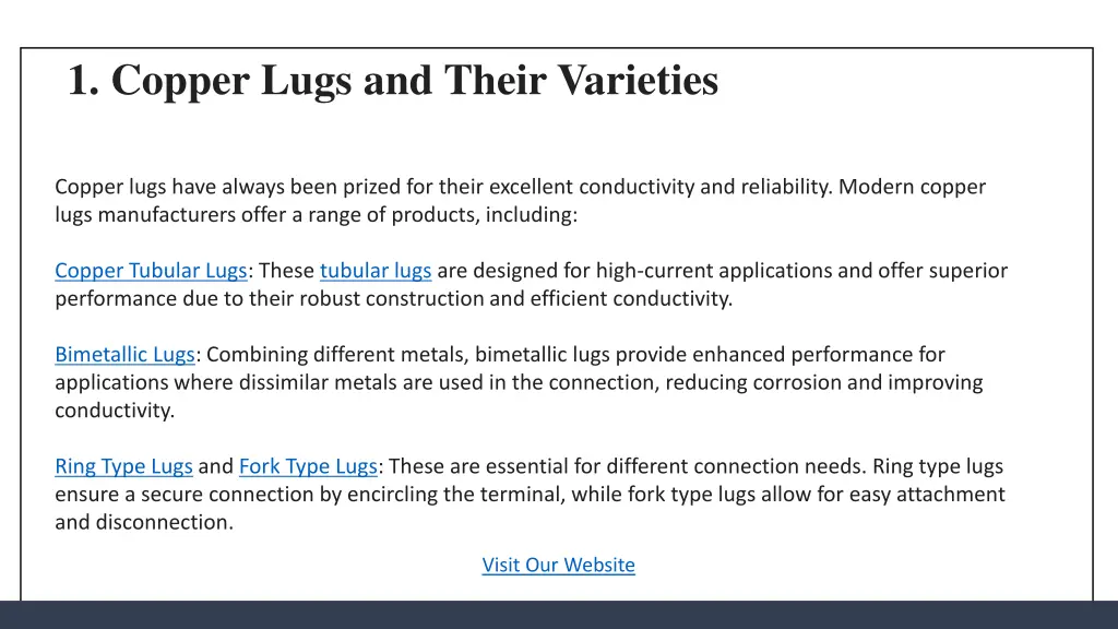 1 copper lugs and their varieties