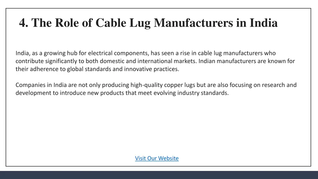 4 the role of cable lug manufacturers in india