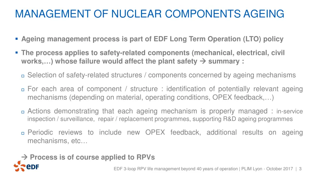 management of nuclear components ageing