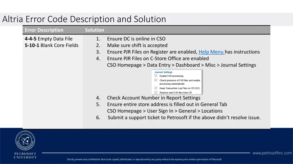 altria error code description and solution 2