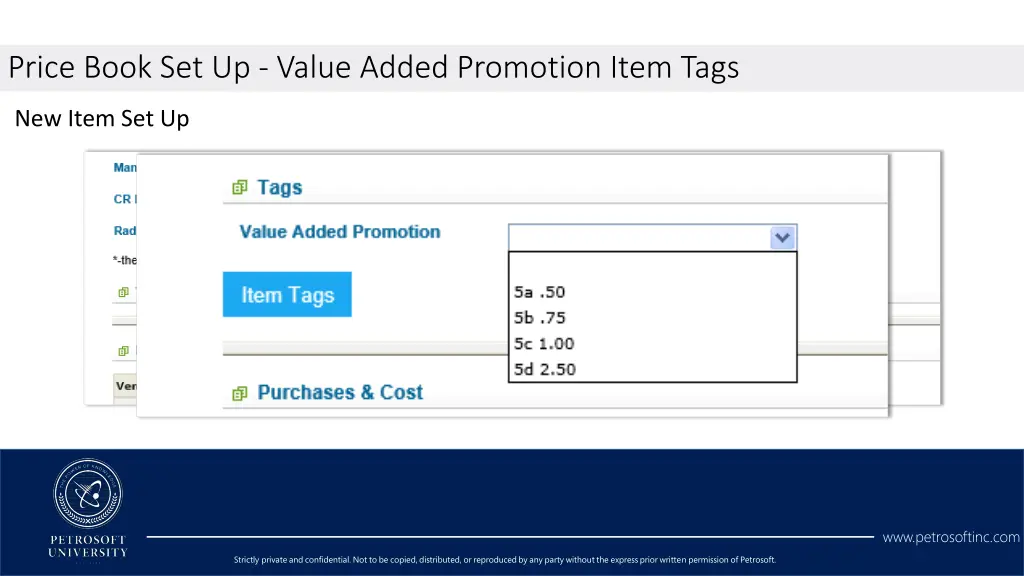 price book set up value added promotion item tags 4