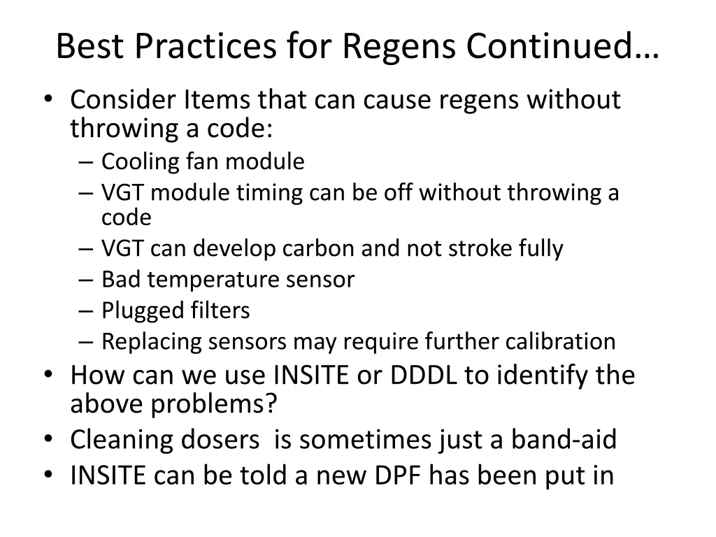 best practices for regens continued consider