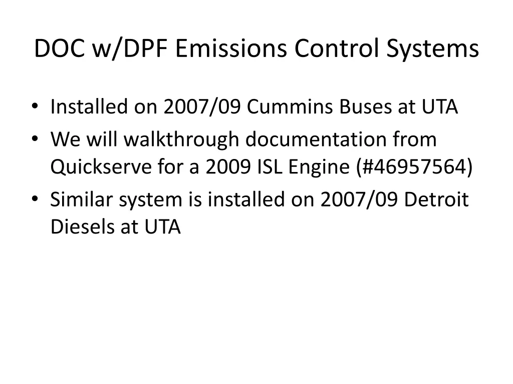 doc w dpf emissions control systems