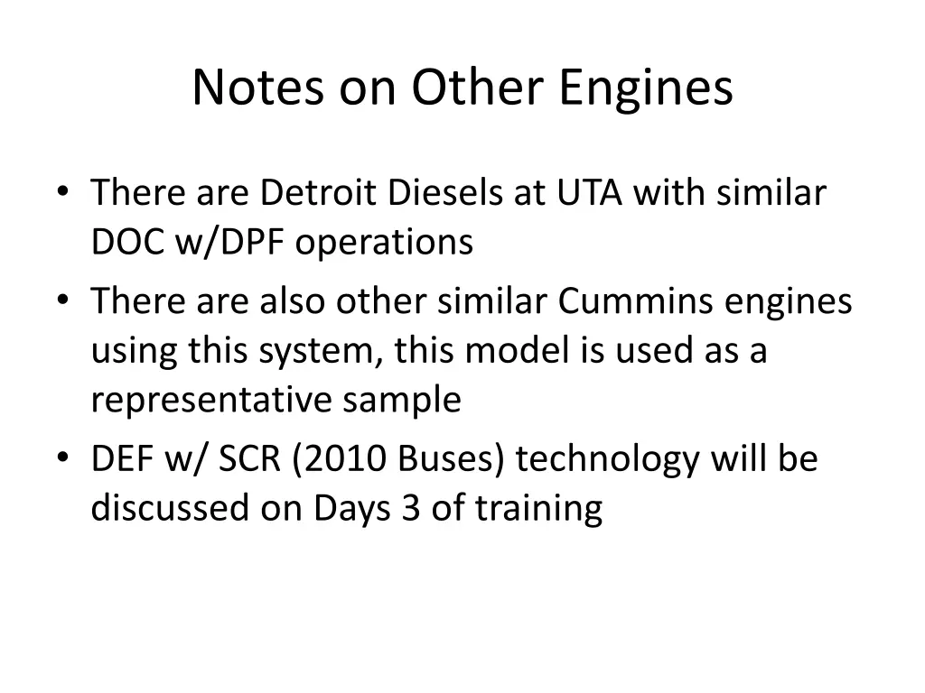 notes on other engines