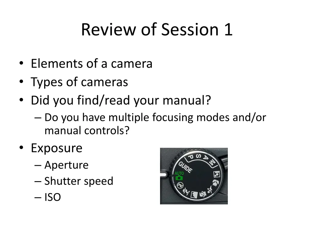 review of session 1